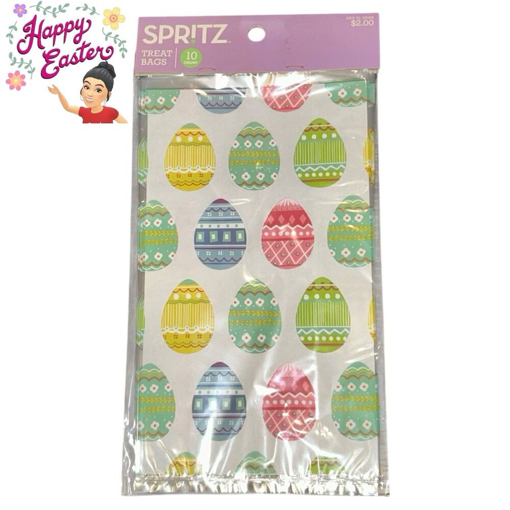 8x Spritz Easter Treat Bags Decorated Eggs Cellophane 5x9 10ct Each